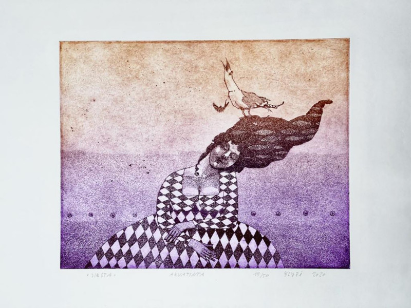 Jūratė Slyžė tapytas paveikslas Siesta, Miniatiūros - Maži darbai , paveikslai internetu