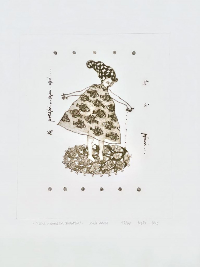 Jūratė Slyžė tapytas paveikslas Sustok, akimirka žuvinga, Miniatiūros - Maži darbai , paveikslai internetu
