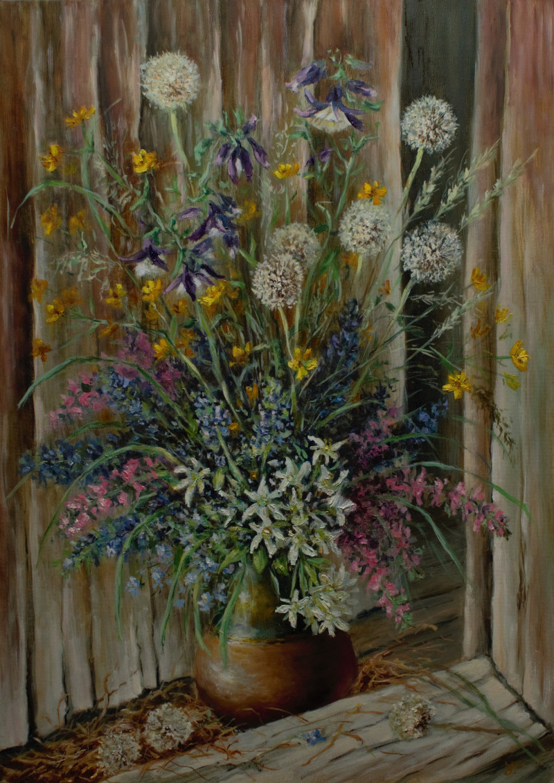 Nostalgia original painting by Irma Pažimeckienė. Flowers