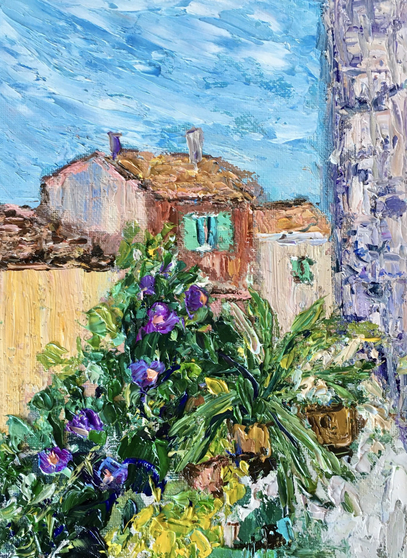 Old Town Street in Menton. France original painting by Vilma Gataveckienė. Urbanistic - Cityscape