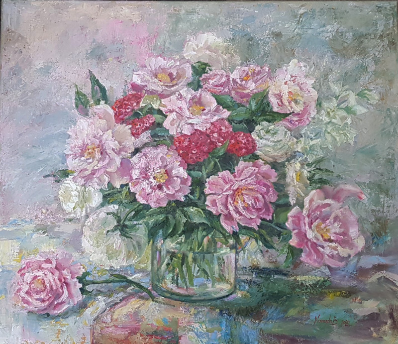 Peonies original painting by Nomeda Balasevičiūtė. Flowers