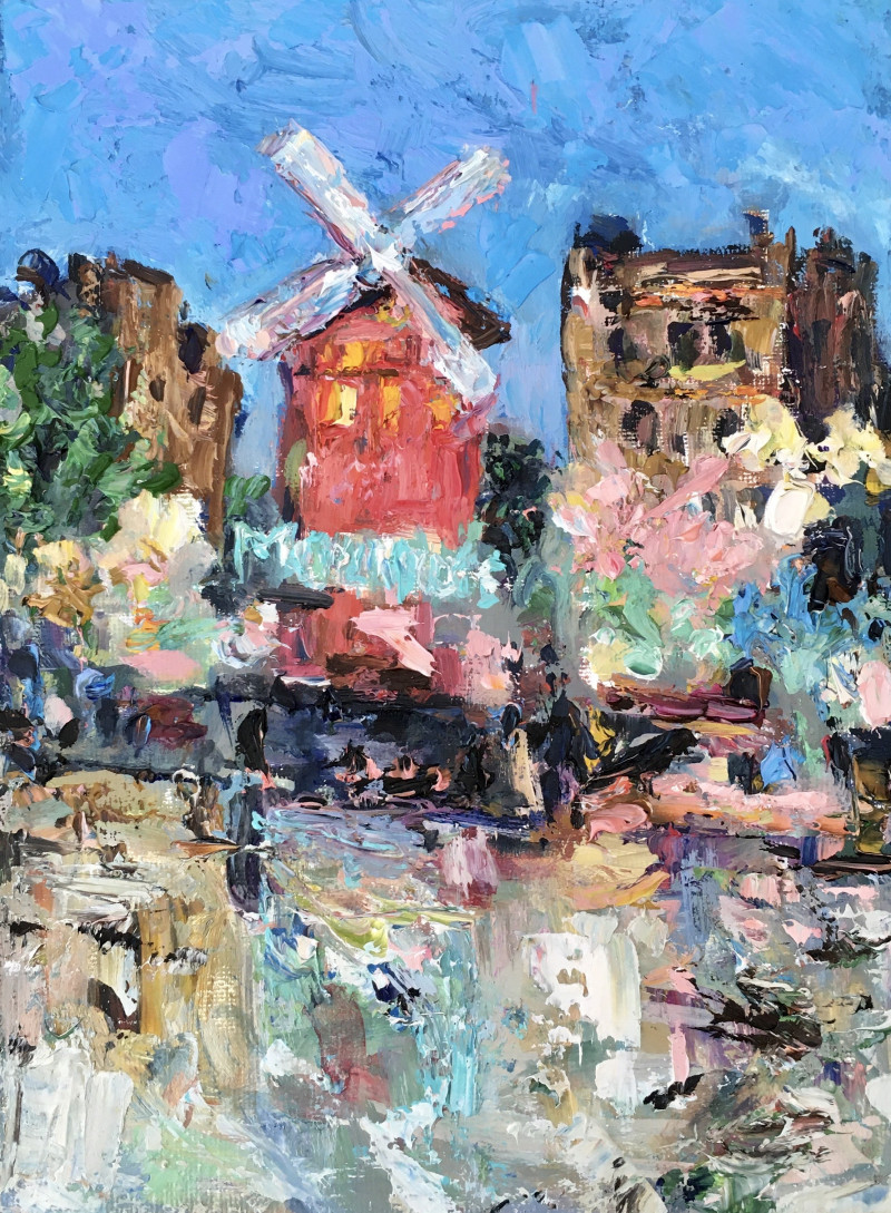 Moulin Rouge. Paris original painting by Vilma Gataveckienė. Urbanistic - Cityscape