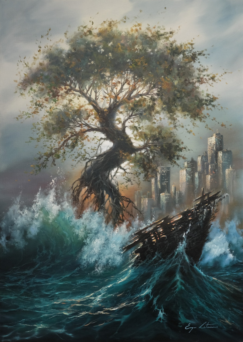 Into Waves original painting by Jevgenijus Litvinas. Freed Fantasy