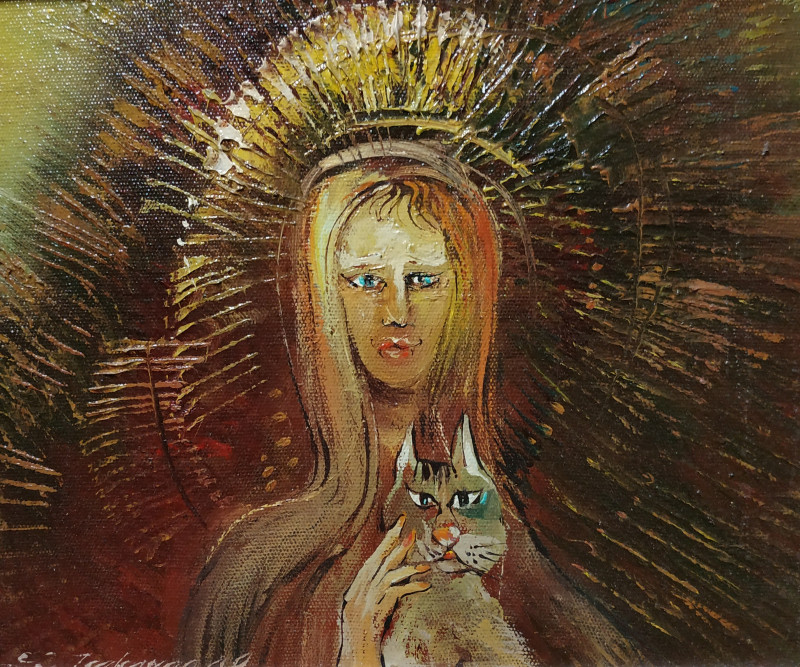 The Cat original painting by Sergejus Isakovas. Animalistic Paintings