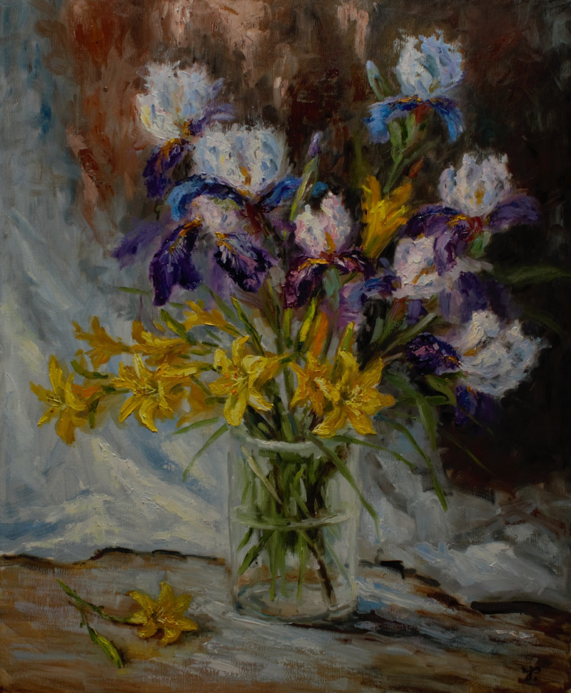 Friendship of irises original painting by Irma Pažimeckienė. Still-Life