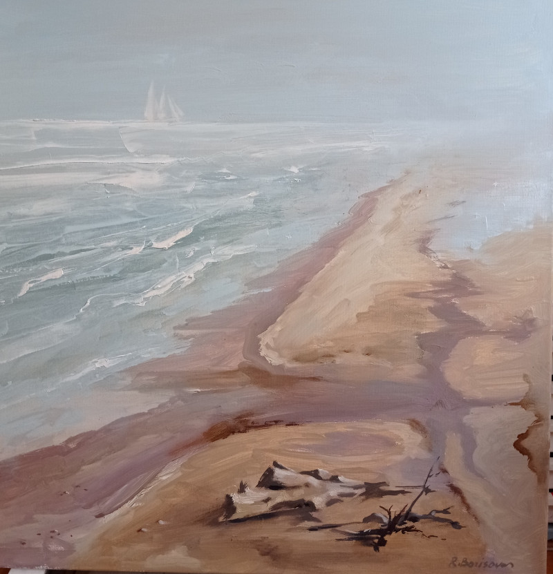 White Sails on the Baltic Sea original painting by Romanas Borisovas. Marine Art