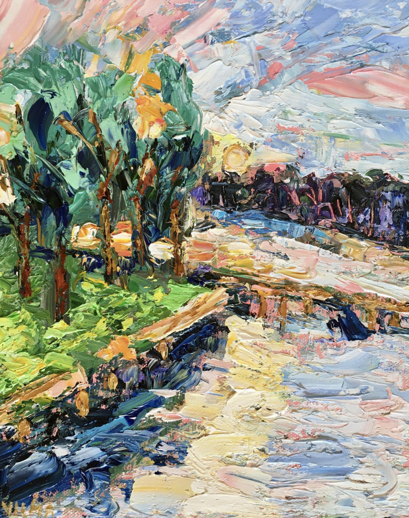 Vilma Gataveckienė tapytas paveikslas Saulėlydis prie ežero, Peizažai , paveikslai internetu