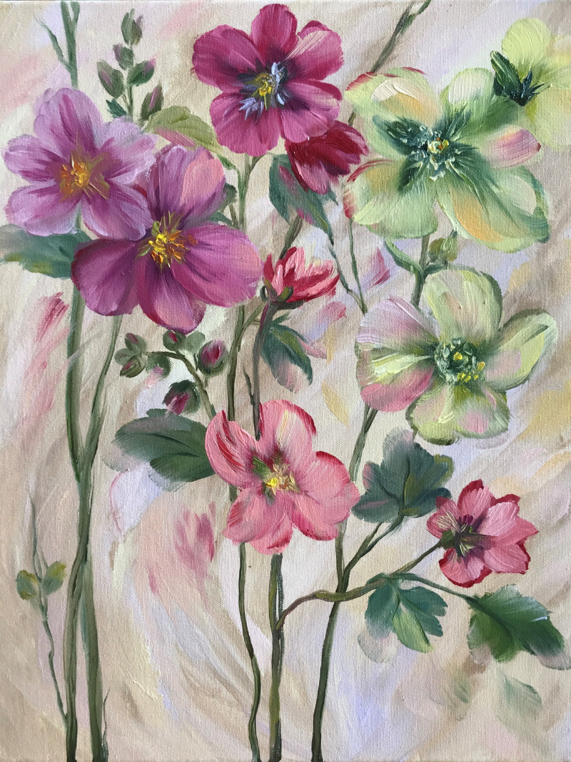 Wind of Blossoms original painting by Rita Medvedevienė. Flowers