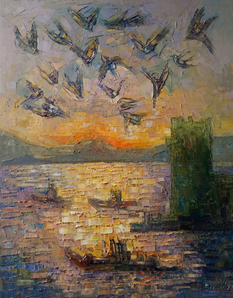 Simonas Gutauskas tapytas paveikslas Žuvėdros uoste, Peizažai , paveikslai internetu