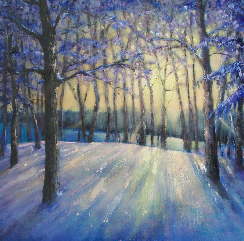 Evening original painting by Petras Beniulis. Paintings With Winter