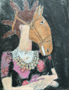 Girl Portrait with a Horse Mask original painting by Robertas Strazdas. Portrait