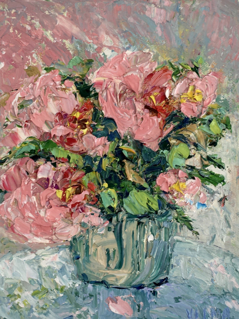 Peonies original painting by Vilma Gataveckienė. Flowers
