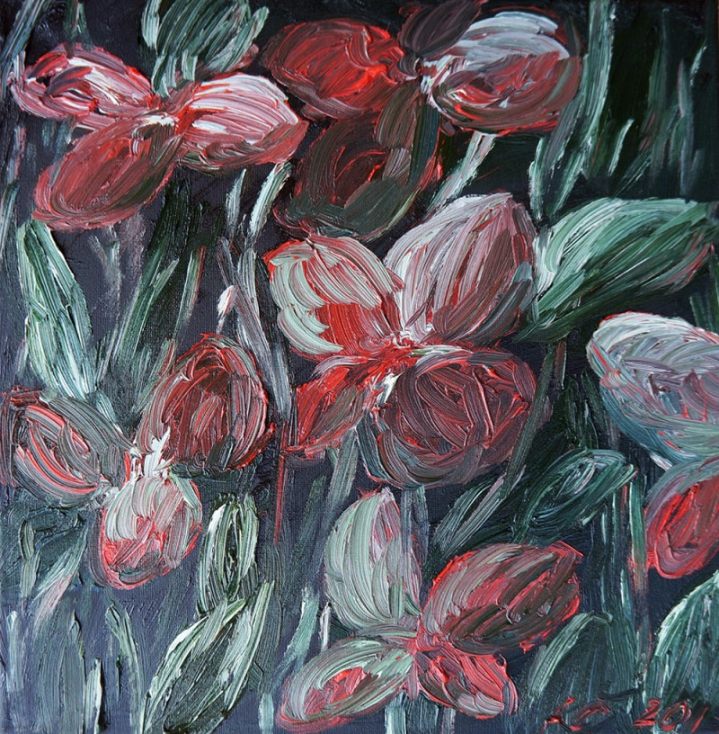 Kristina Česonytė tapytas paveikslas Raudonos gėlės, Tapyba aliejumi , paveikslai internetu
