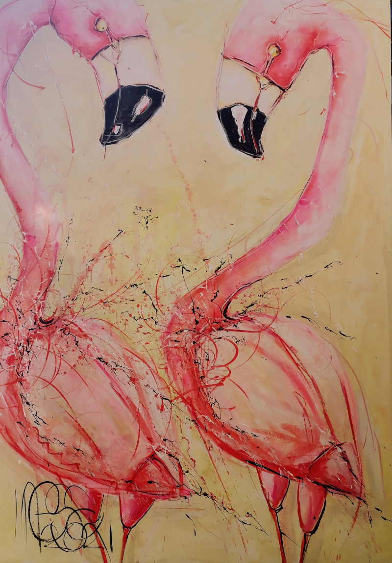 Inesa Škeliova tapytas paveikslas Flamingai 16, Animalistiniai paveikslai , paveikslai internetu