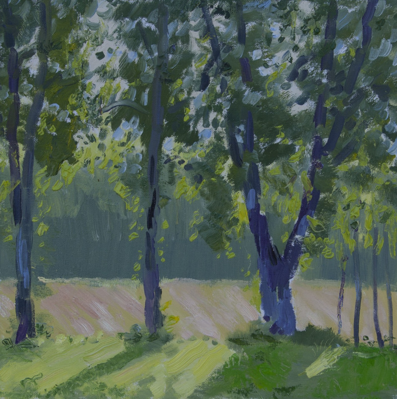 Three Woods in Evening original painting by Vidmantas Jažauskas. Landscapes