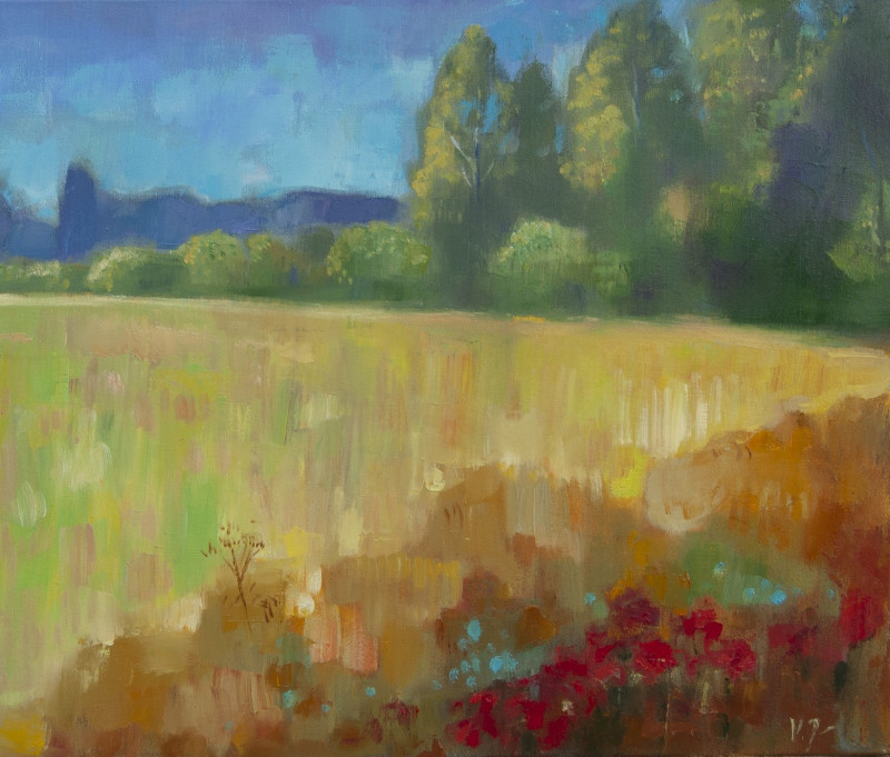 Sunny Meadow original painting by Vidmantas Jažauskas. Landscapes