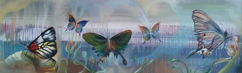 Butterfly oasis original painting by Simona Juškevičiūtė. Calm paintings