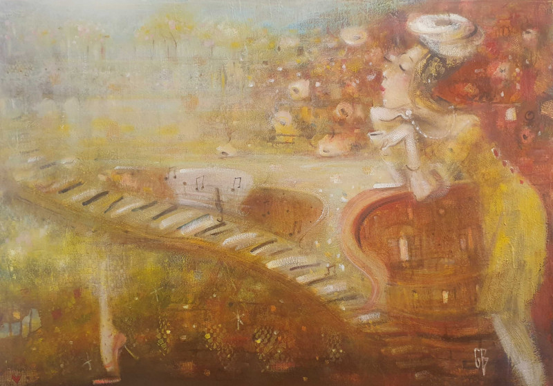 Genutė Burbaitė tapytas paveikslas Kai ateina meilė, Šokis - Muzika , paveikslai internetu