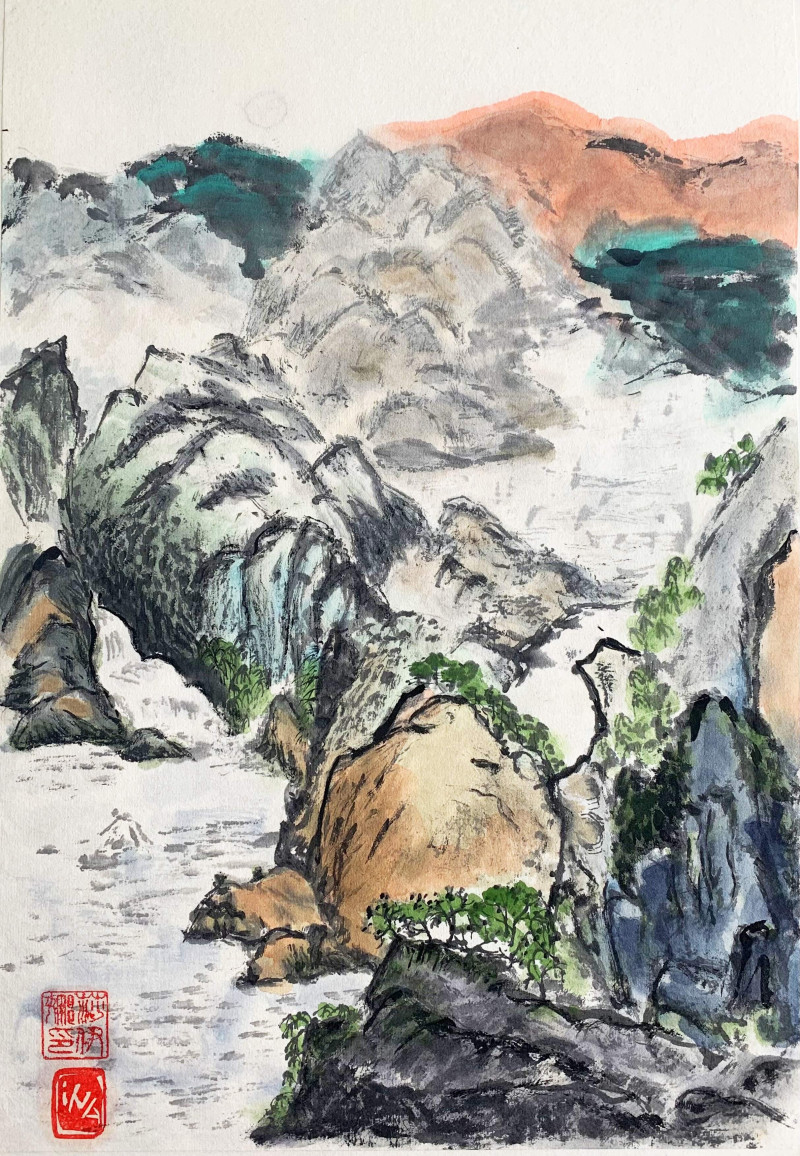 Ina Savickienė tapytas paveikslas Kalnai ir vanduo, Peizažai , paveikslai internetu