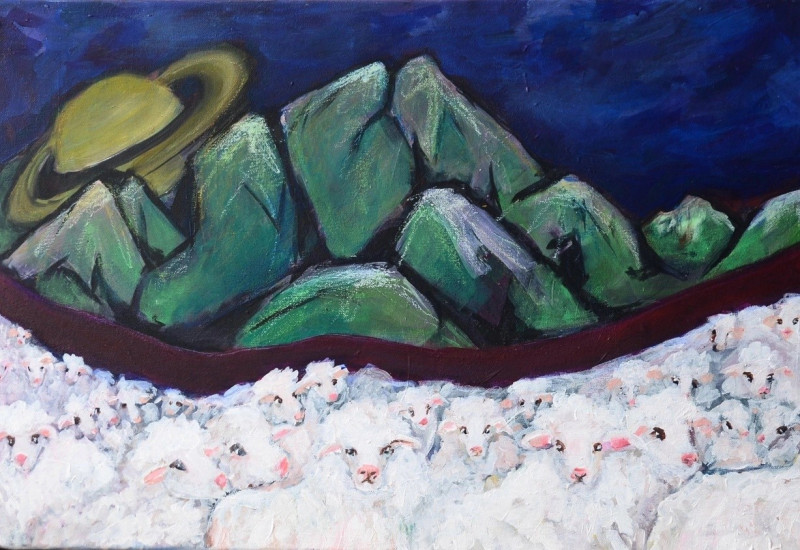 A Lot Of Sheep / dontation to Ukraine original painting by Edvilė Lukšytė. Slava Ukraini