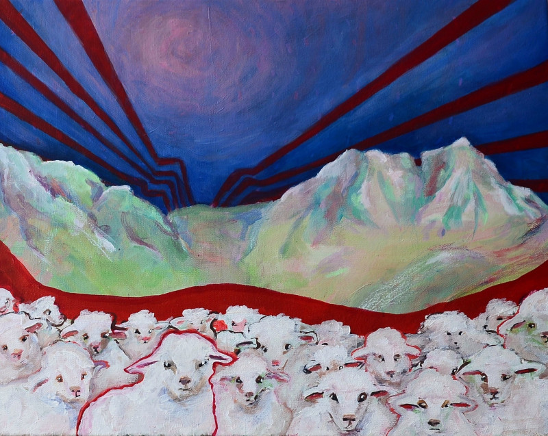 Edvilė Lukšytė tapytas paveikslas Sheep Of The World, Unite! / parama Ukrainai, Slava Ukraini , paveikslai internetu