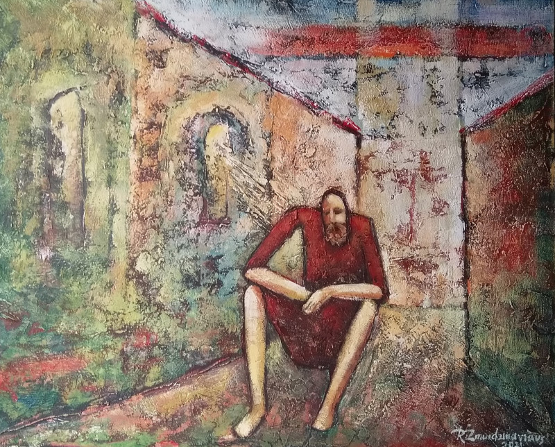A Man on the Crossroad original painting by Romas Žmuidzinavičius. For Art Collectors