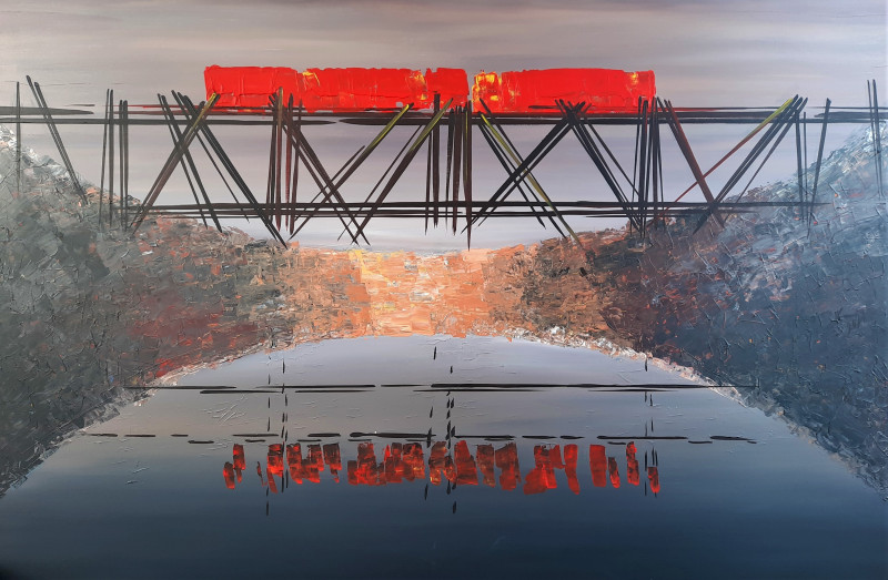 Kęstutis Indriūnas tapytas paveikslas Siauruko tiltas per Šventąją, Peizažai , paveikslai internetu