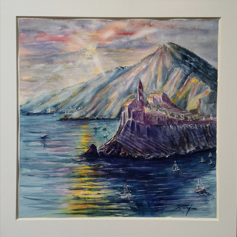 Dmitrij Zuj tapytas paveikslas Paradiso Italia. Tramonto di Portovenere, Marinistiniai paveikslai , paveikslai internetu