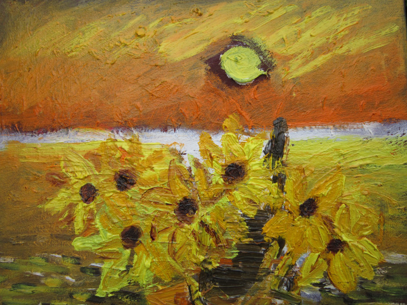Gitas Markutis tapytas paveikslas Gėlės ir besileidžianti saulė, Peizažai , paveikslai internetu