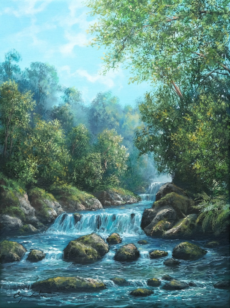 Waterfall original painting by Jevgenijus Litvinas. Landscapes