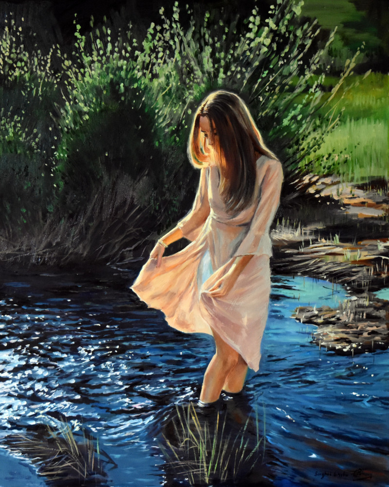In the Forest River original painting by Serghei Ghetiu. Beauty Of A Woman