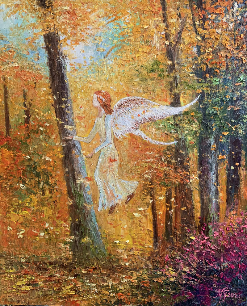 Incantation Of Falling Leaves original painting by Nijolė Grigonytė-Lozovska. Fantastic