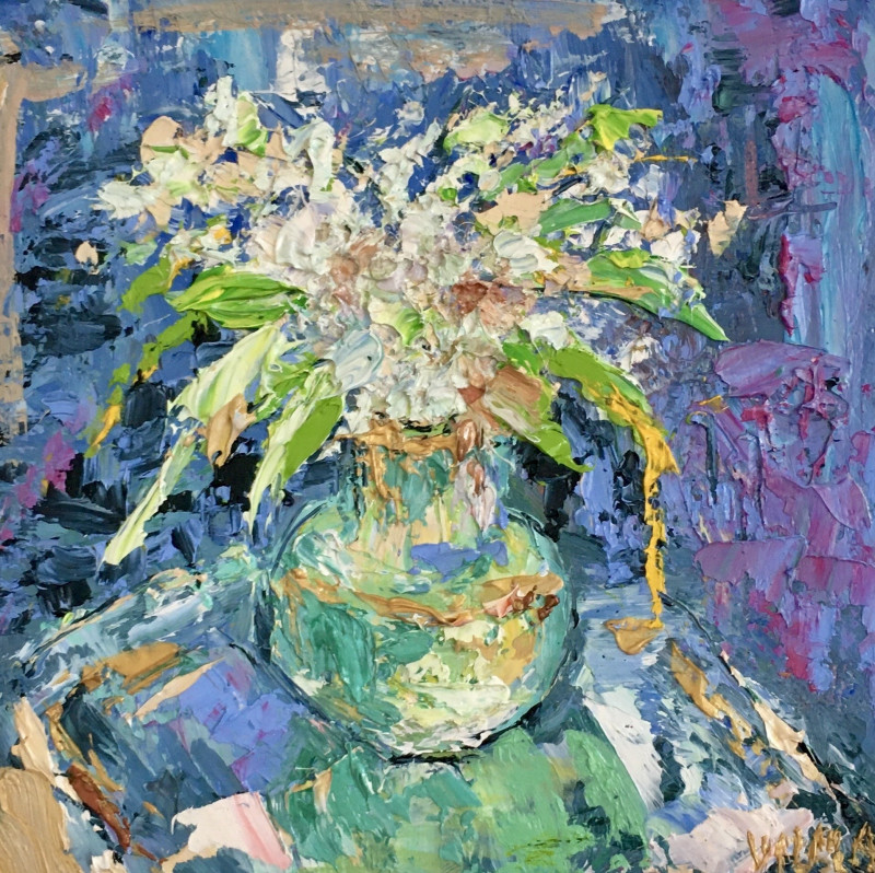 Vilma Gataveckienė tapytas paveikslas Pakalnučių puokštė, Gėlės , paveikslai internetu