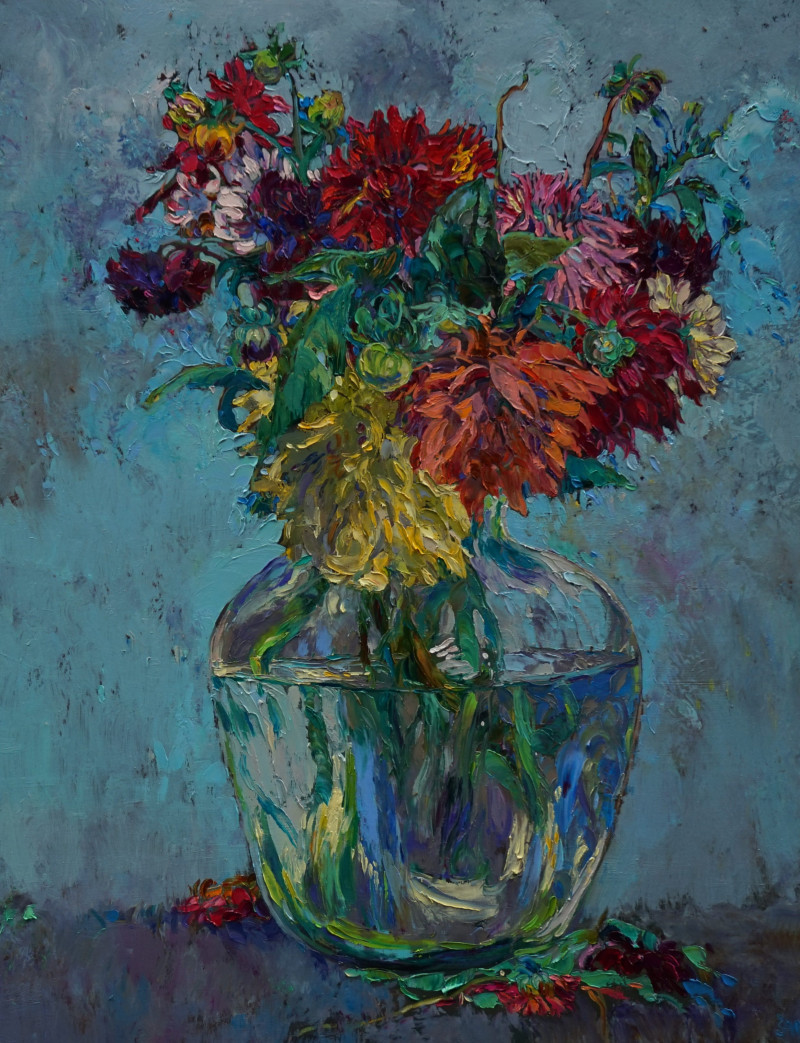 Dahlias original painting by Šarūnas Šarkauskas. Talk Of Flowers