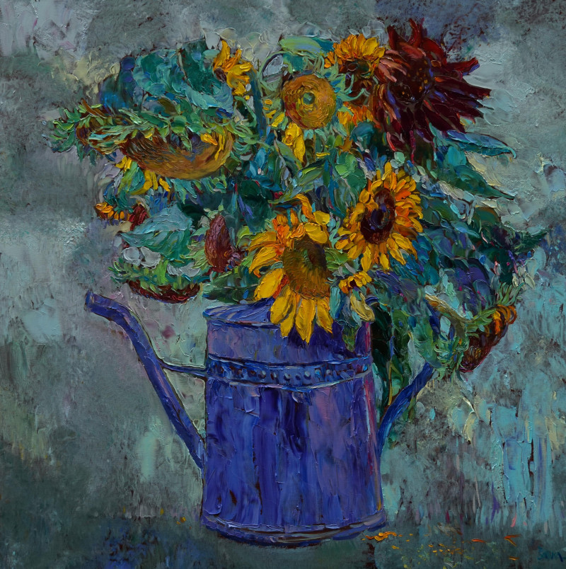 Still life with sunflowers original painting by Šarūnas Šarkauskas. Talk Of Flowers