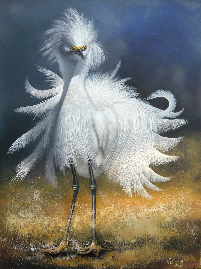 Snow Stork original painting by Viktorija Labinaitė. Animalistic Paintings