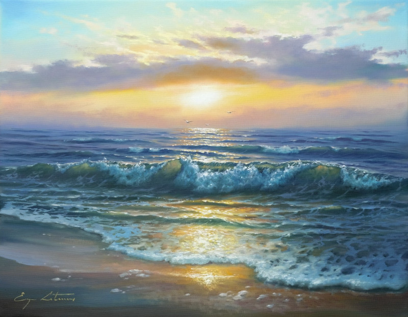 Evening by the sea original painting by Jevgenijus Litvinas. Landscapes