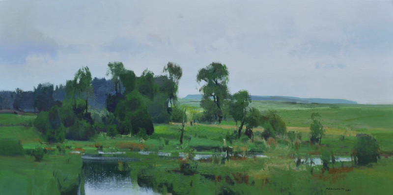 By the Pond original painting by Vytautas Laisonas. Landscapes