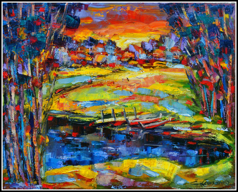 Leonardas Černiauskas tapytas paveikslas Vakaro peizažas, Peizažai , paveikslai internetu
