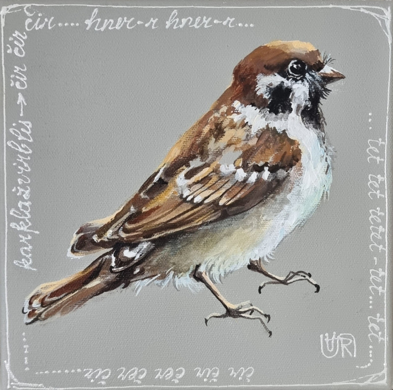 Sparrow original painting by Rasa Tamošiūnienė. Animalistic Paintings