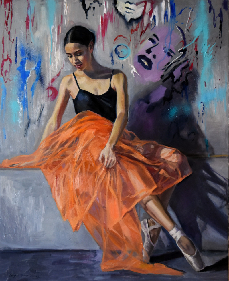 Serghei Ghetiu tapytas paveikslas The street ballet dancer, Tapyba su žmonėmis , paveikslai internetu