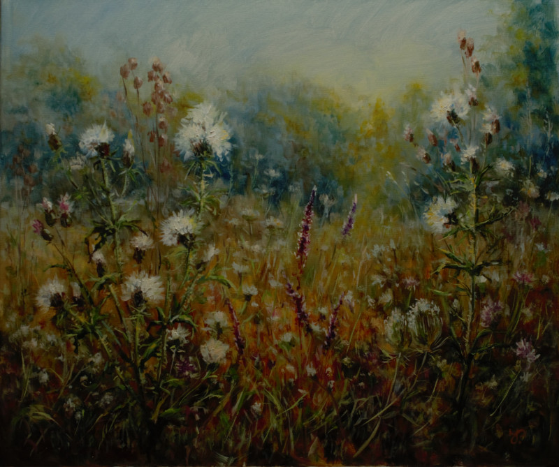 Meadow in Autumn original painting by Irma Pažimeckienė. Landscapes