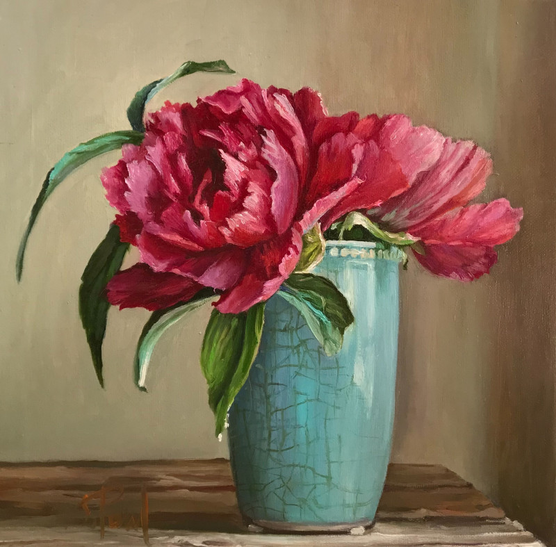 Blue Vase original painting by Sigita Paulauskienė. Flowers