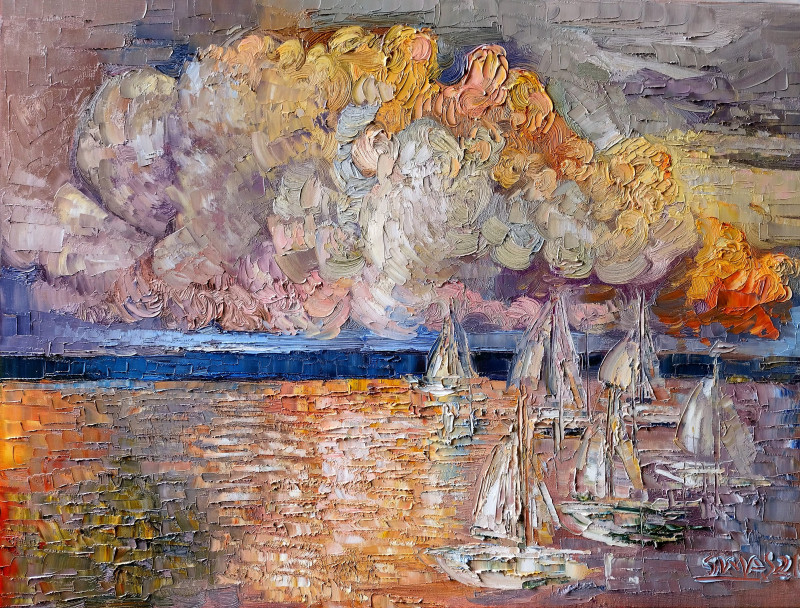 Simonas Gutauskas tapytas paveikslas Laiveliai mariose, Peizažai , paveikslai internetu