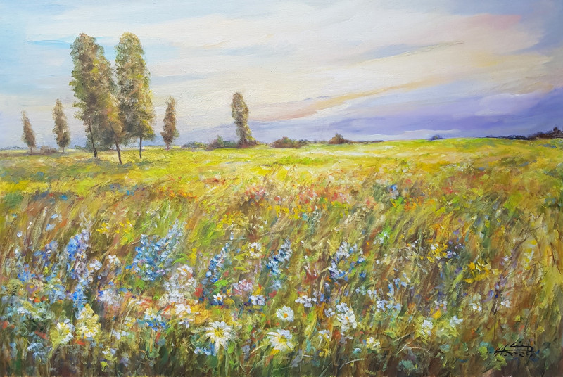Meadow original painting by Voldemaras Valius. Landscapes