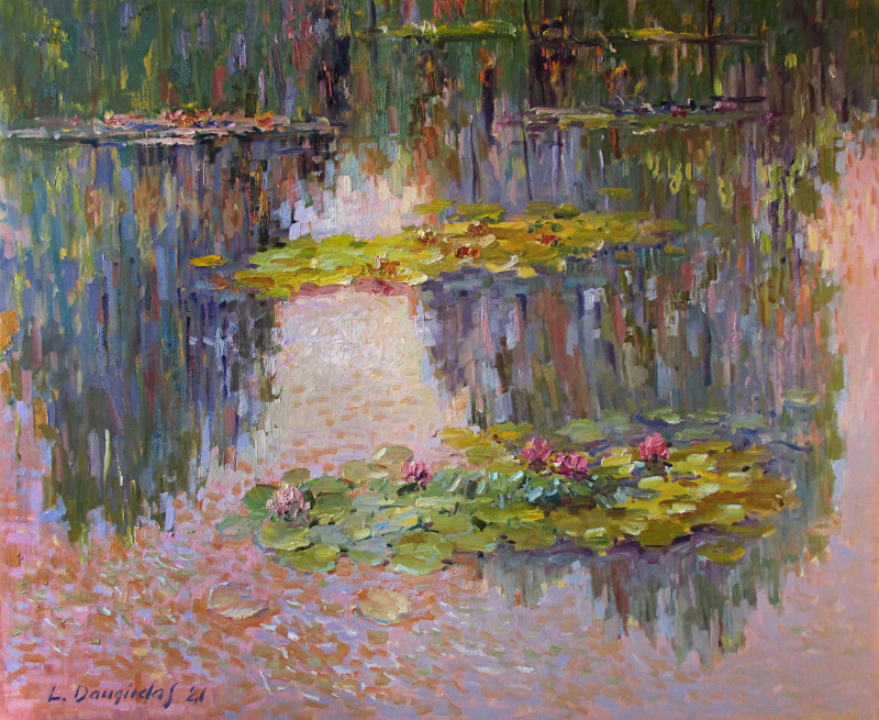 Water lilies in reflection I original painting by Liudvikas Daugirdas. More is better