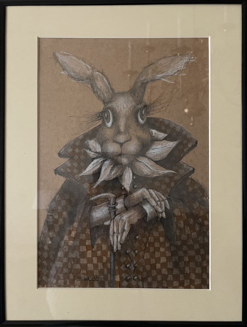 Rabbit original painting by Daiva Mažo. Animalistic Paintings