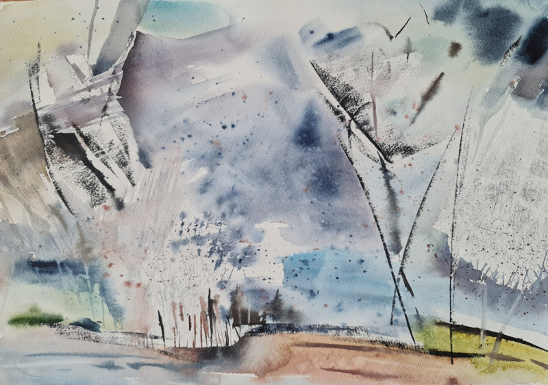 Aušra Sirutienė-Oreigė tapytas paveikslas Lietingas peizažas, Abstrakti tapyba , paveikslai internetu