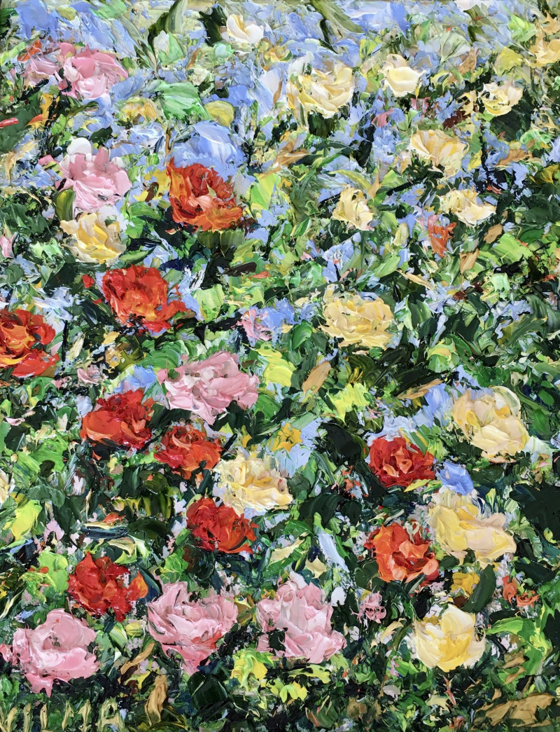 Vilma Gataveckienė tapytas paveikslas Rožės sode, Gėlės , paveikslai internetu