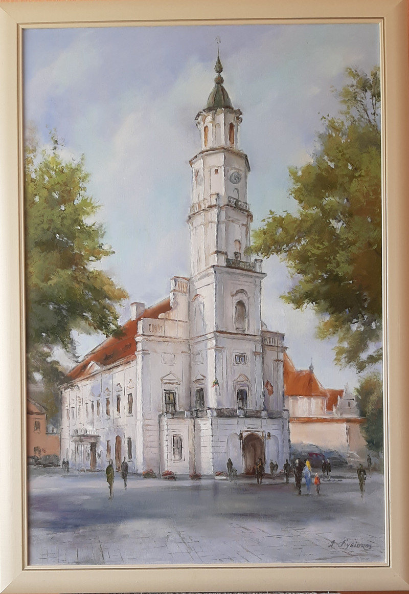 Kaunas City Hall original painting by Aleksandras Lysiukas. Urbanistic - Cityscape